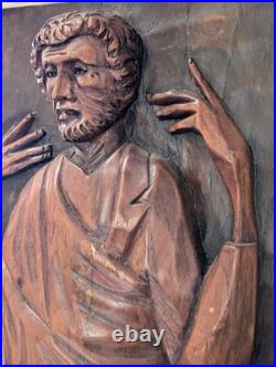 Vintage Ecuadorian Hand Carved Wood Relief Plaque Signed Yépez 21x9