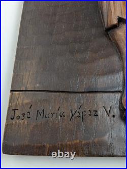 Vintage Ecuadorian Hand Carved Wood Relief Plaque Signed Yépez 21x9
