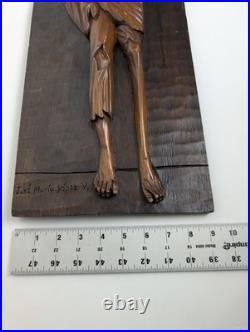 Vintage Ecuadorian Hand Carved Wood Relief Plaque Signed Yépez 21x9