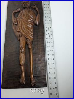 Vintage Ecuadorian Hand Carved Wood Relief Plaque Signed Yépez 21x9