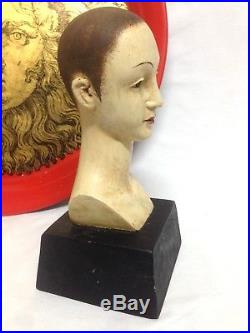 Vintage Elegant Bust Santos Head Demure Lady Wooden Carved Sculpture