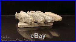 Vintage Eskimo Art Inuit Stone Carving Fish Sculpture movable with wood pin insert
