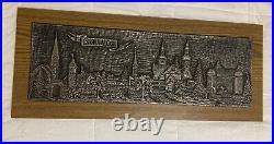 Vintage Ettlingen Germany Metal on wood City Scape Wall Art Sculpture Signed