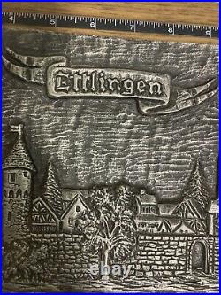 Vintage Ettlingen Germany Metal on wood City Scape Wall Art Sculpture Signed