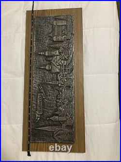 Vintage Ettlingen Germany Metal on wood City Scape Wall Art Sculpture Signed