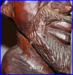 Vintage European Abstract Hand Carved Wood Man Bust Sculpture