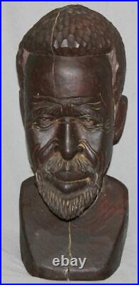 Vintage European Hand Carved Wood Man Bust Sculpture