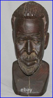 Vintage European Hand Carved Wood Man Bust Sculpture