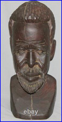 Vintage European Hand Carved Wood Man Bust Sculpture