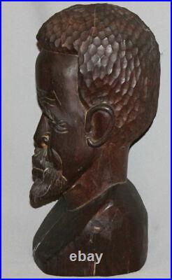 Vintage European Hand Carved Wood Man Bust Sculpture