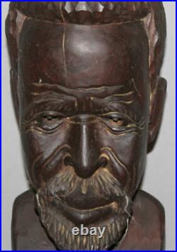 Vintage European Hand Carved Wood Man Bust Sculpture