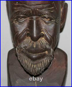 Vintage European Hand Carved Wood Man Bust Sculpture