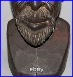 Vintage European Hand Carved Wood Man Bust Sculpture