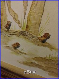 Vintage Evelyn Wallace Oil Painting 3D Sculptures Of Birds And Pumkin 31 X 35