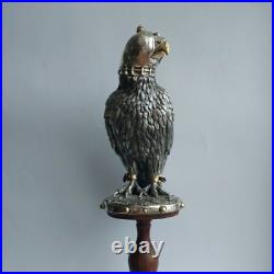 Vintage Falcon Sculpture Krisa Silver Statue Figurine On Stand Wood Italy 20th