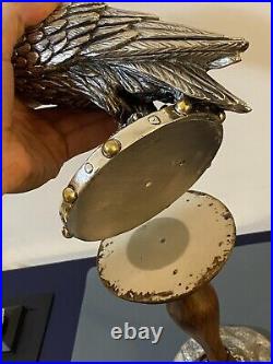 Vintage Falcon Sculpture Statue Krisa Silver Figurine On Stand Wood Italy 20th