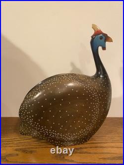 Vintage Feathers Gallery Knysna Africa Crowned Guinea Fowl Wood sculpture