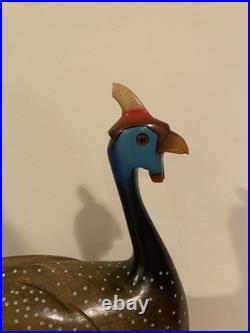 Vintage Feathers Gallery Knysna Africa Crowned Guinea Fowl Wood sculpture