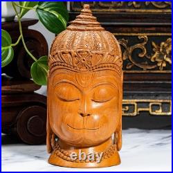 Vintage Fine Hand Carved Wood Buddha Bust Statue Spiritual Sculpture Meditation