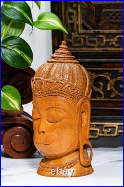 Vintage Fine Hand Carved Wood Buddha Bust Statue Spiritual Sculpture Meditation