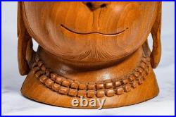 Vintage Fine Hand Carved Wood Buddha Bust Statue Spiritual Sculpture Meditation