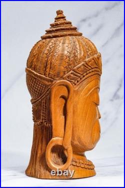 Vintage Fine Hand Carved Wood Buddha Bust Statue Spiritual Sculpture Meditation