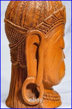 Vintage Fine Hand Carved Wood Buddha Bust Statue Spiritual Sculpture Meditation