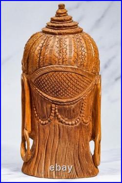 Vintage Fine Hand Carved Wood Buddha Bust Statue Spiritual Sculpture Meditation