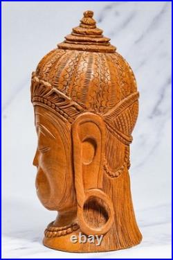 Vintage Fine Hand Carved Wood Buddha Bust Statue Spiritual Sculpture Meditation
