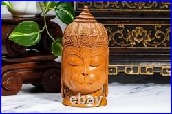 Vintage Fine Hand Carved Wood Buddha Bust Statue Spiritual Sculpture Meditation