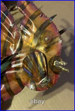 Vintage Fish Nautical Art Metal Brass Copper Sculpture Driftwood Beach House