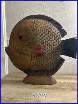 Vintage Fish? Wood carved statue tropical sculpture hawaiian art sarreid