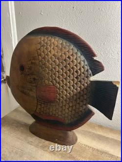 Vintage Fish? Wood carved statue tropical sculpture hawaiian art sarreid