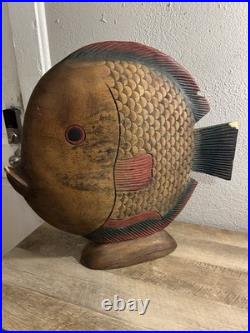 Vintage Fish? Wood carved statue tropical sculpture hawaiian art sarreid