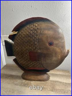 Vintage Fish? Wood carved statue tropical sculpture hawaiian art sarreid
