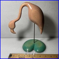 Vintage Flamingo Bird Carved Wood Sculpture Signed By William J. Watson