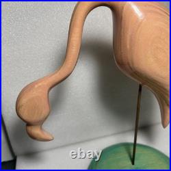 Vintage Flamingo Bird Carved Wood Sculpture Signed By William J. Watson