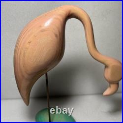Vintage Flamingo Bird Carved Wood Sculpture Signed By William J. Watson