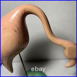 Vintage Flamingo Bird Carved Wood Sculpture Signed By William J. Watson