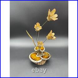 Vintage Flower Sculpture Wood Brass Stoneware Pottery Winifred Cole California