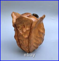 Vintage Folk Art Beetle On Wood Carved Cabbage Or Rose Sculpture