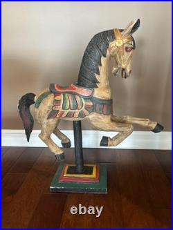 Vintage Folk Art Carousel Horse Hand Carved Wood Decorative Sculpture