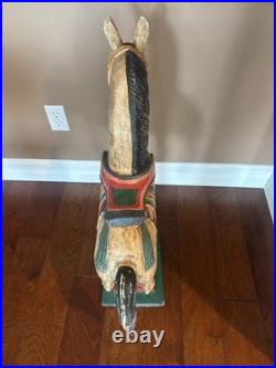 Vintage Folk Art Carousel Horse Hand Carved Wood Decorative Sculpture