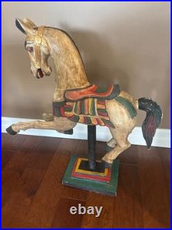 Vintage Folk Art Carousel Horse Hand Carved Wood Decorative Sculpture