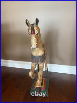 Vintage Folk Art Carousel Horse Hand Carved Wood Decorative Sculpture