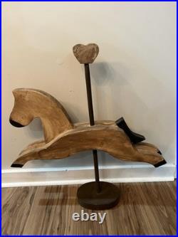 Vintage Folk Art Carousel Horse Wood Sculpture Primitive Decor Heart 33 Tall
