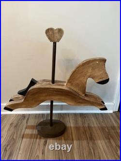 Vintage Folk Art Carousel Horse Wood Sculpture Primitive Decor Heart 33 Tall