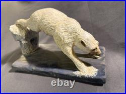 Vintage Folk Art Carved Painted Wooden Polar Bear Diving Signed Dated Carving