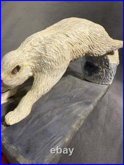 Vintage Folk Art Carved Painted Wooden Polar Bear Diving Signed Dated Carving