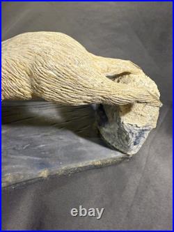 Vintage Folk Art Carved Painted Wooden Polar Bear Diving Signed Dated Carving